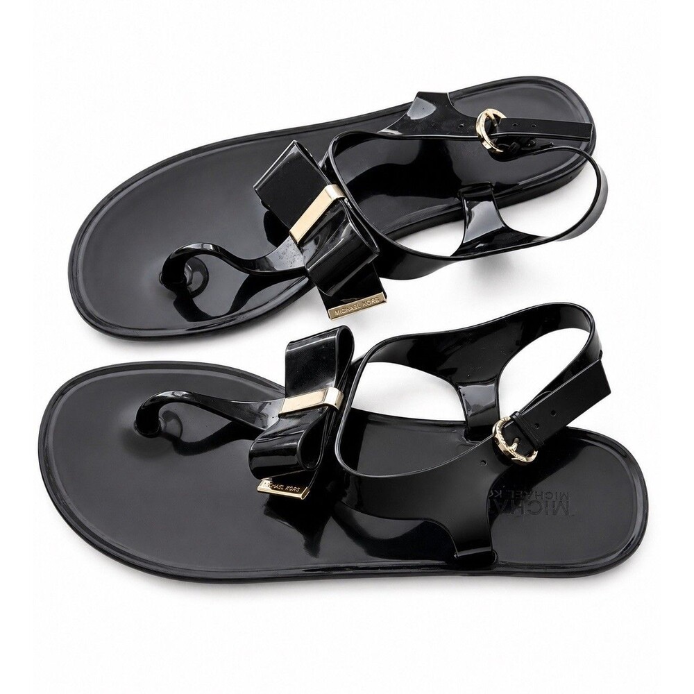 Michael Kors Kayden Jelly Sandals Black Bow Thong Flat Sandals Women's Size 8 - Picture 4 of 9